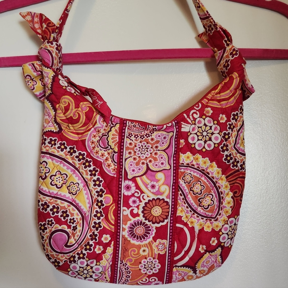 Vera Bradley Raspberry Fizz Pink And Yellow Vibrant Floral Paisley Shoulder Bag